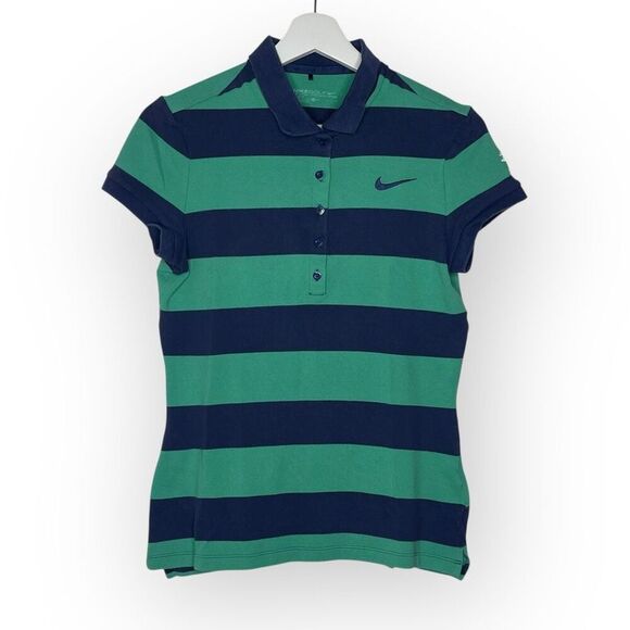 Nike Golf Dri Fit 5 Button Striped Short Sleeve Shirt Polo Women’s Size Medium - Picture 1 of 10